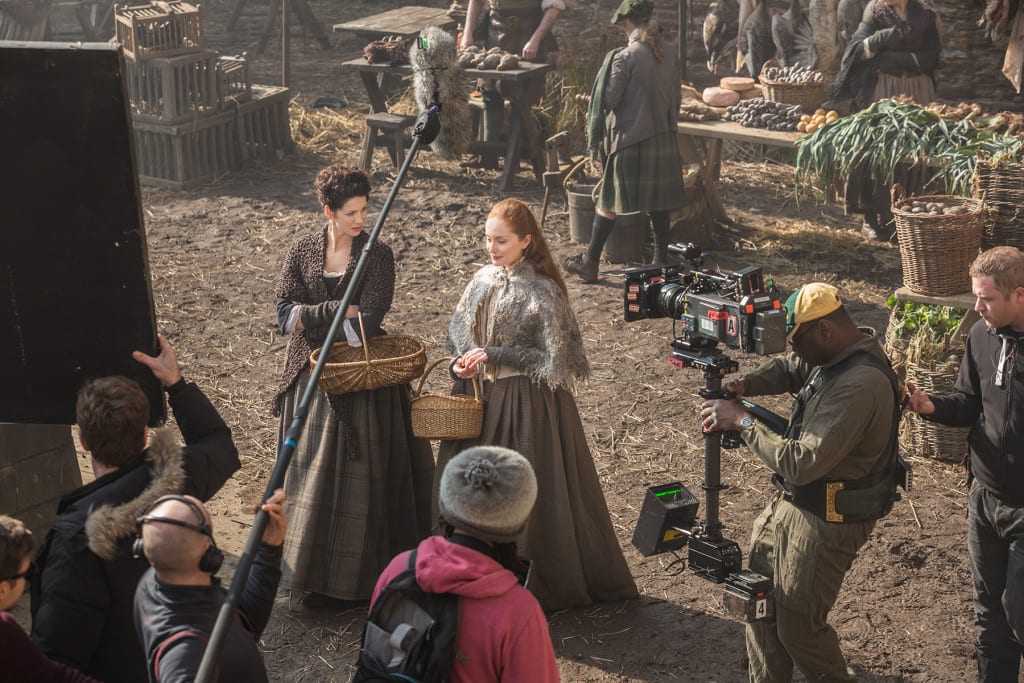 'Outlander' Season 1B  Behind the Scenes, Claire Randall Fraser (Caitriona Balfe) and Geillis Duncan (Lotte Verbeek)